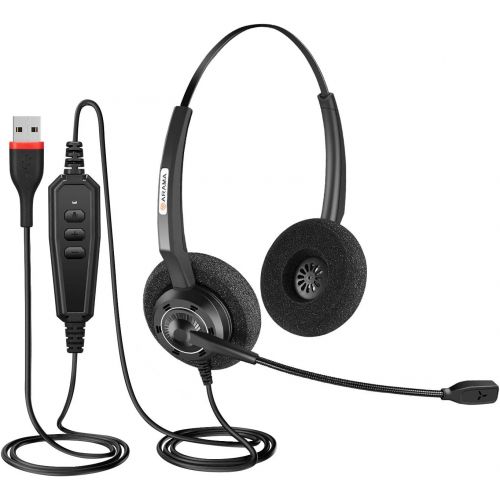  [아마존베스트]Arama USB Headset with Microphone Noise-Cancelling & Audio Controls Wideband Computer Headset for Skype Business UC, Webinar Call Center Office