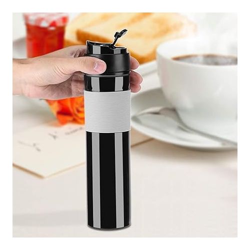  French Press Travel 350ml/12oz Portable Coffee Press Mug Tea and Coffee Maker Bottle Coffee Brewer Travel Tumbler Water Cup(Black)