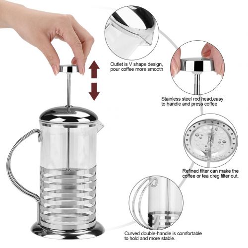  Aramox Cafetiere Franzoesisch Presse Kaffeemaschine, Portable Edelstahl Glas Franzoesisch Presse Kaffeetasse Pot Plunger Tee Maker(800ML)