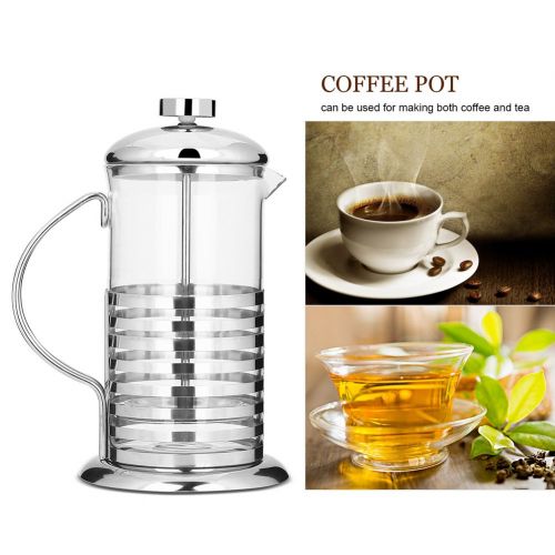  Aramox Cafetiere Franzoesisch Presse Kaffeemaschine, Portable Edelstahl Glas Franzoesisch Presse Kaffeetasse Pot Plunger Tee Maker(800ML)