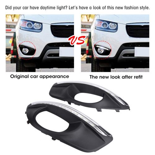  Aramox 1 Pair Car Daytime Running Light DRL LED Daylight Fog Lamp Cover for Hyundai Santafe 10-12