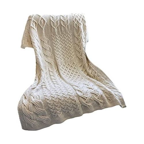  Aran Woollen Mills Patchwork SuperSoft Merino Wool Knit Throw Blanket 42 x 64
