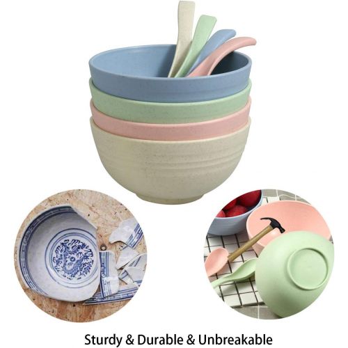  [아마존베스트]Arashill Unbreakable Cereal Bowls,Wheat Straw Fiber Lightweight Unbreakable Bowls Set 4 Bowls (24 OZ) & Free 4 Spoons,Dishwasher & Microwave Safe