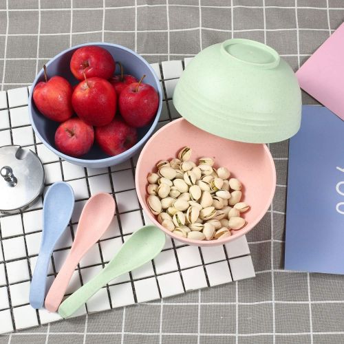  [아마존베스트]Arashill Unbreakable Cereal Bowls,Wheat Straw Fiber Lightweight Unbreakable Bowls Set 4 Bowls (24 OZ) & Free 4 Spoons,Dishwasher & Microwave Safe