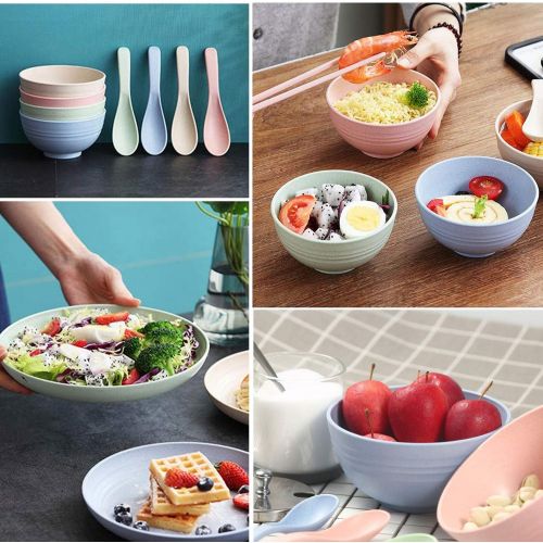  [아마존베스트]Arashill Unbreakable Cereal Bowls,Wheat Straw Fiber Lightweight Unbreakable Bowls Set 4 Bowls (24 OZ) & Free 4 Spoons,Dishwasher & Microwave Safe