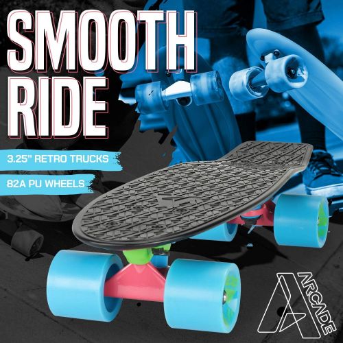  Arcade Mini Cruiser Skateboard Complete - 22.5 Inch Micro Board - Vintage Skate Board for Beginners, Teens, Kids, Boys & Girls