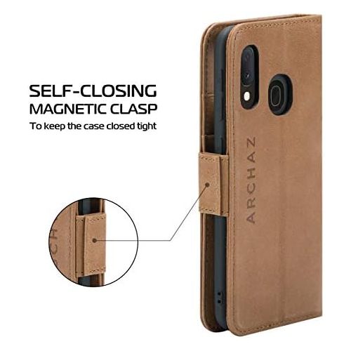  Samsung A20e Leather Wallet Case - Genuine Italian Leather Case for Samsung A20e- Flip Cover with Clasp Closure - Adjustable Viewing Stand by archaz