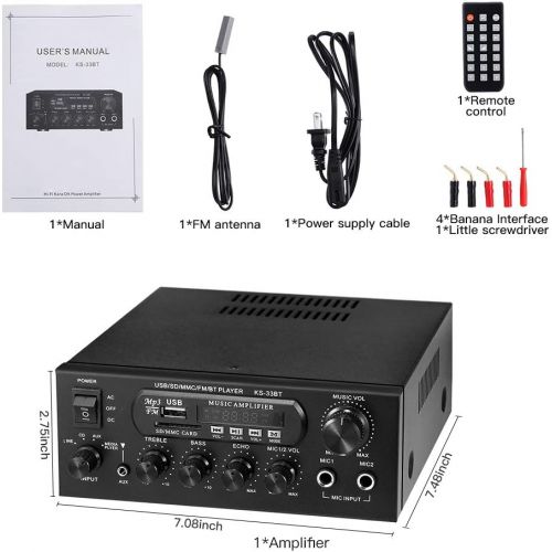  [아마존 핫딜] Archeer Bluetooth Power Home Audio Amplifier Receiver, ARCHEER 100W HiFi 2 Channel Integrated Stereo Amp System with 2 Mic Jack, Bass&Treble&Echo Control and Power Supply, USB/Bluetooth/TF