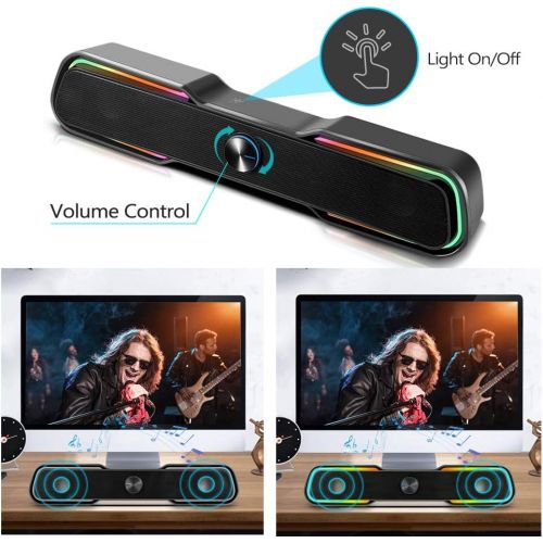  [아마존베스트]Computer Speakers, ARCHEER 10W PC RGB Speakers for Desktop Computer Wired Computer Sound Bar with Enhanced Stereo Bass LED Light, Dual-Channel Multimedia Speakers for PC Laptop Tab