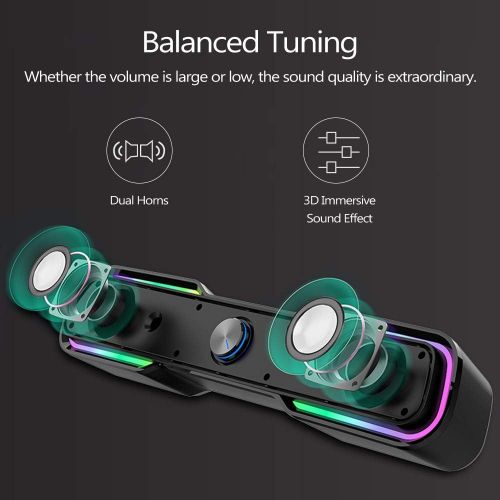  [아마존베스트]Computer Speakers, ARCHEER 10W PC RGB Speakers for Desktop Computer Wired Computer Sound Bar with Enhanced Stereo Bass LED Light, Dual-Channel Multimedia Speakers for PC Laptop Tab