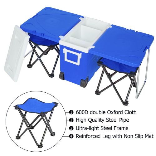  Archi Foldable Multi-Function Rolling Cooler with Wheels & Foldable Stool for Outdoor Picnic, Camping, BBQs, Tailgating & Outdoor Activities Table Set