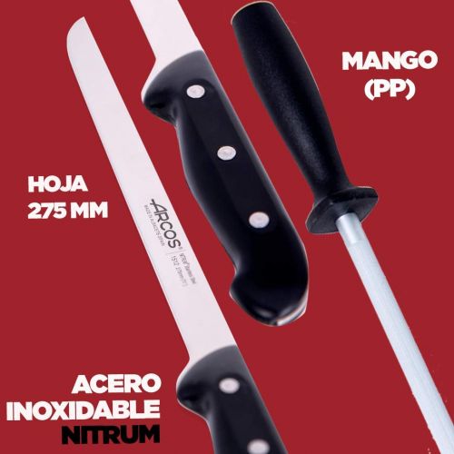  [아마존베스트]Arcos Set of 2 Chaira Ham Knives 275 mm + Knife Sharpener 230 mm Professional Ham Holder Ecological Packaging Maitre