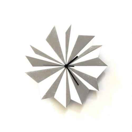  Ardeola Organic unique wall clock in silver and white, a silent wall clock made of laser cut birch plywood - Origami Silver 29cm / 11.5