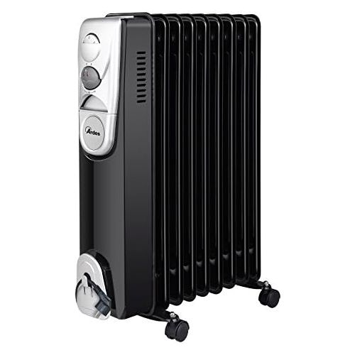  Ardes ar4r11bt Heizkoerper A OEl Elektro mit 11Elemente, 3Leistungsstufen, Timer und Kabelaufwicklung, 2500W, Schwarz/Silver