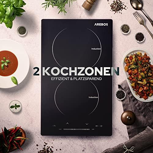  Arebos Doppel Induktions Kochfeld 3500 W (9 Kochstufen, Sensor-Touch Display, Autark, integrierter Timer, UEberhitzungsschutz, Kindersicherung)