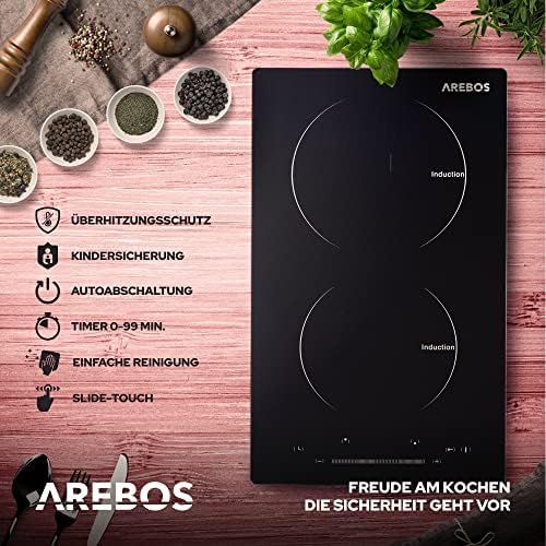  Arebos Doppel Induktions Kochfeld 3500 W (9 Kochstufen, Sensor-Touch Display, Autark, integrierter Timer, UEberhitzungsschutz, Kindersicherung)