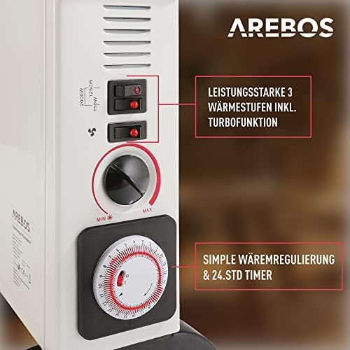  Arebos elektrische Konvektor Heizung / 2000 Watt/Thermostat/Frostwachter-Funktion/Mit Standfuessen oder zur Wandmontage/GS geprueft von Intertek (Mit Zeitschaltuhr und Geblase)