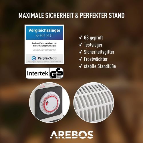  Arebos elektrische Konvektor Heizung / 2000 Watt/Thermostat/Frostwachter-Funktion/Mit Standfuessen oder zur Wandmontage/GS geprueft von Intertek (Mit Zeitschaltuhr und Geblase)