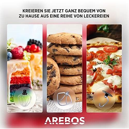  [아마존베스트]Arebos Food Processor 1500 W with 6L Stainless Steel Frilling Bowl, Whisk, Dough Hook, Whisk and Splash Guard, 6 Speed Silent Dough Machine, Red