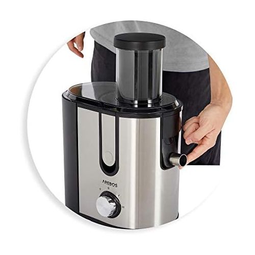  [아마존베스트]AREBOS Juicer Juicer / Stainless Steel / Large 85 mm Filling Opening / 1200 W / BPA Free / Drip Stop Function / 2 Speed Levels + 1 x Pulse Function / Overload Protection