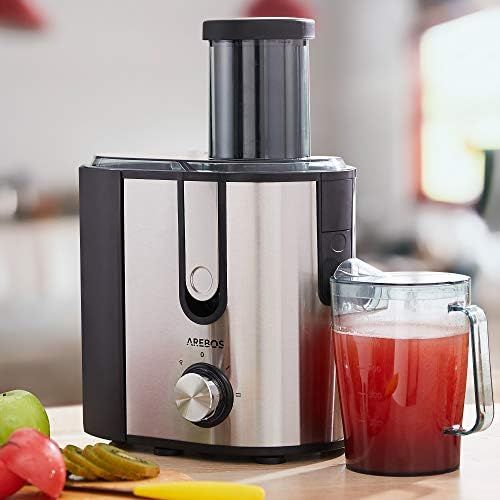  [아마존베스트]AREBOS Juicer Juicer / Stainless Steel / Large 85 mm Filling Opening / 1200 W / BPA Free / Drip Stop Function / 2 Speed Levels + 1 x Pulse Function / Overload Protection