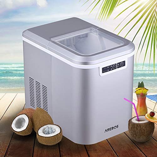  [아마존베스트]Arebos, Ice Cube Machine, 12kg/24h, 8 Minutes Production Time, 2 Ice Cube Sizes, 2.2 L, Quiet, Without Water Connection