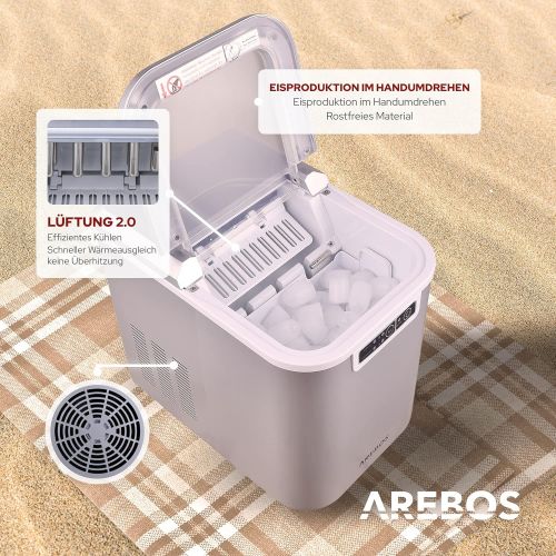  [아마존베스트]Arebos, Ice Cube Machine, 12kg/24h, 8 Minutes Production Time, 2 Ice Cube Sizes, 2.2 L, Quiet, Without Water Connection