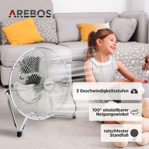  [아마존베스트]Arebos Floor Fan, 12 - 20 Inch (30 - 50 cm), 3 Speed Levels, GS Tested by TUEV Sued