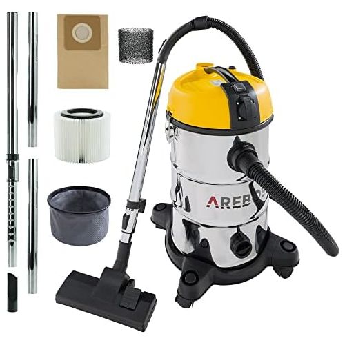  [아마존베스트]Arebos Industrial vacuum cleaner - yellow, 30 L capacity, 2300 W, with additional socket, blow-out function, ideal wet dry vacuum cleaner for ash vacuuming.