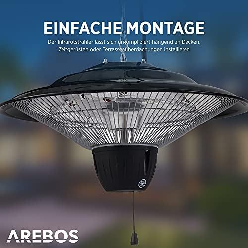  Arebos Ceiling Heater 1,500 W, Balcony Heater, Tent Heater, Patio Heater, Black, 3 Heat Settings (500/1,000/1,500 W)