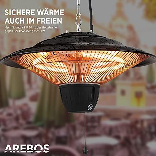  Arebos Ceiling Heater 1,500 W, Balcony Heater, Tent Heater, Patio Heater, Black, 3 Heat Settings (500/1,000/1,500 W)