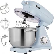 Arebos Retro Food Processor 1800 W Blue Kneading Machine with 6L Stainless Steel Mixing Bowl Low Noise Kitchen Mixer with Mixing Hook, Dough Hook, Whisk and Splash Guard 6 Speeds