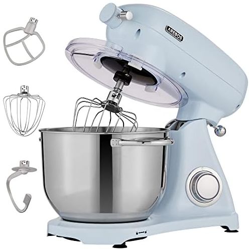  Arebos Retro Food Processor 1800 W Blue Kneading Machine with 6L Stainless Steel Mixing Bowl Low Noise Kitchen Mixer with Mixing Hook, Dough Hook, Whisk and Splash Guard 6 Speeds