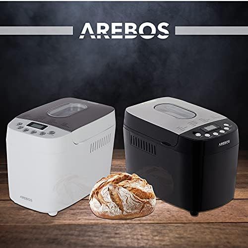  Arebos Bread Maker 1500 g with 15 Programmes 2 Dough Hooks Timer LCD Display 3 Browning Levels and Bread Sizes 850 W Black