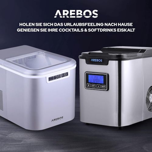  [아마존베스트]Arebos, Ice Cube Machine, 12kg/24h, 8 Minutes Production Time, 2 Ice Cube Sizes, 2.2 L, Quiet, Without Water Connection