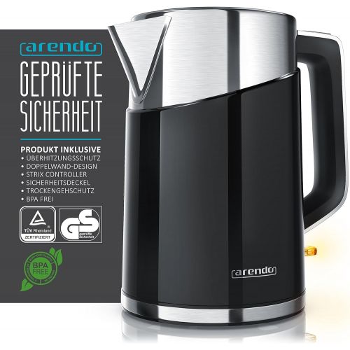  Arendo - 3000 Watt Edelstahl Wasserkocher - Cool-Touch Doppelwand-Design - 3000 Watt Leistungsaufnahme Schnellkoch Wasserkocher - Strix-Controller automatisch Abschaltung