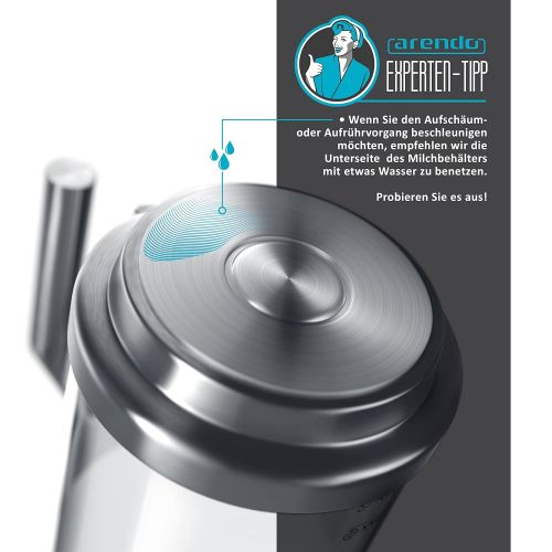  Arendo - Milchaufschaumer elektrisch inkl. abnehmbaren Glasaufsatz Milkstar - Milk Frother - BPA-frei - einfache Bedienung durch 1-Sensortaste fuer Warm- und Kaltaufschaumen