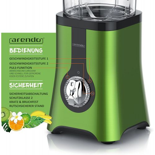  Arendo - Standmixer Smoothiemaker mit 2 Geschwindikeitsstufen und Puls Taste - 1l Fassungsvermoegen - Edelstahlmesser 4-fluegelig - Sicherheitsabschaltung - Spuelmaschinengeeignet