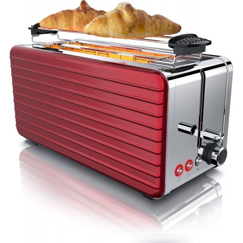  Arendo - Automatik Toaster Langschlitz 4 Scheiben - Defrost Funktion - warmeisolierendes Gehause - abnehmbarer Broetchenaufsatz - 1500W - herausziehbare Kruemelschublade - Arendo DES