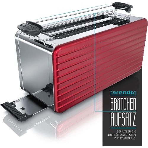  Arendo - Automatik Toaster Langschlitz 4 Scheiben - Defrost Funktion - warmeisolierendes Gehause - abnehmbarer Broetchenaufsatz - 1500W - herausziehbare Kruemelschublade - Arendo DES