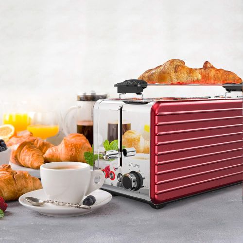  Arendo - Automatik Toaster Langschlitz 4 Scheiben - Defrost Funktion - warmeisolierendes Gehause - abnehmbarer Broetchenaufsatz - 1500W - herausziehbare Kruemelschublade - Arendo DES