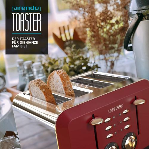  Arendo - Automatik Toaster 4 Scheiben - Edelstahlgehause - bis zu vier Sandwich und Toast-Scheiben - Braunungsgrad 1-6 - Aufwarm- und Auftaufunktion - Kruemelschublade - GS-zertifiz