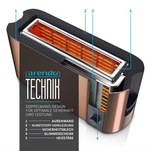  ArendoAutomatic Toaster Long Slot | Defrost Function | Heat Insulated Double Wall Housing | Automatic Bread ZENT Rierung | Detachable Sandwiches Grid | Slide Out Crumb Tray