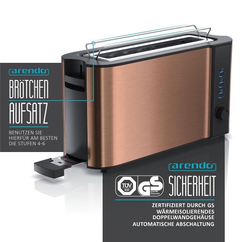  ArendoAutomatic Toaster Long Slot | Defrost Function | Heat Insulated Double Wall Housing | Automatic Bread ZENT Rierung | Detachable Sandwiches Grid | Slide Out Crumb Tray