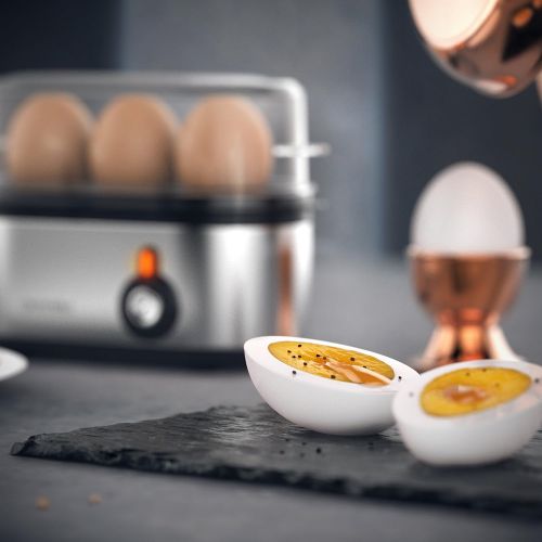  Arendo - Edelstahl Eierkocher Threecook - Egg Cooker - EIN AUS-Schalter - Wahlbarer Hartegrad - 210 W - 1-3 Eier - Antirutschgummifuesse fuer sicheren Halt - BPA-frei - GS-Zertifizier