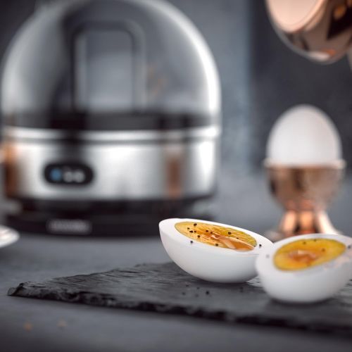  Arendo - Edelstahl Eierkocher mit Warmhaltefunktion - Kipp-Funktionsschalter mit Indikationsleuchte - einstellbarer Hartegrad - Abschrecken von 1-7 Eiern - rostfreier, gebuersteter