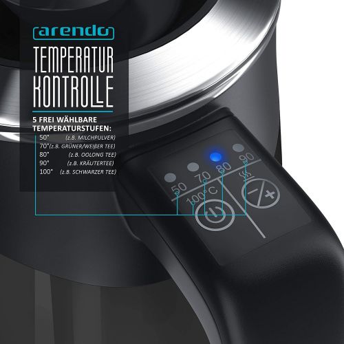  Arendo - 0,5l Edelstahl Wasserkocher mit Temperatureinstellung im Doppelwand-Design - 0,5l Wasser-Fuellmenge - 5 Temperaturstufen einstellbar - Single Teekocher - Warmhaltefunktion