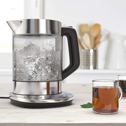  Arendo - Glas Wasserkocher mit Temperatureinstellung -Teekocher mit Warmhaltefunktion 30min - 1,5 Liter Fuellmenge - Borosilikatglas - Basisstation aus Edelstahl - Modernes Design