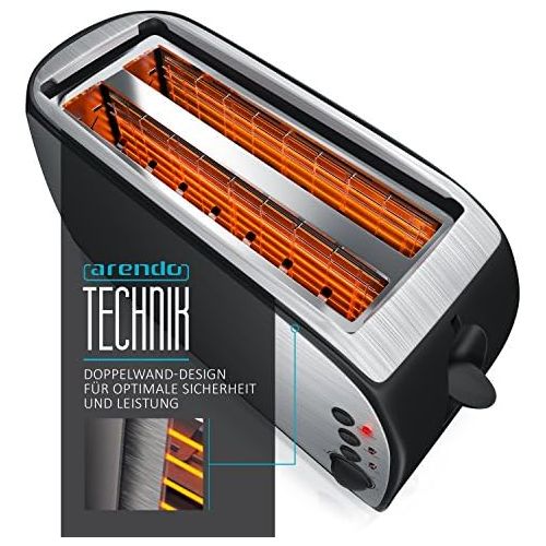  Arendo - Automatik Toaster Langschlitz - Defrost Funktion - warmeisolierendes Gehause - Abnehmbarer Broetchenaufsatz - 1200W-1500W - 7 Stufen - herausziehbare Kruemelschublade