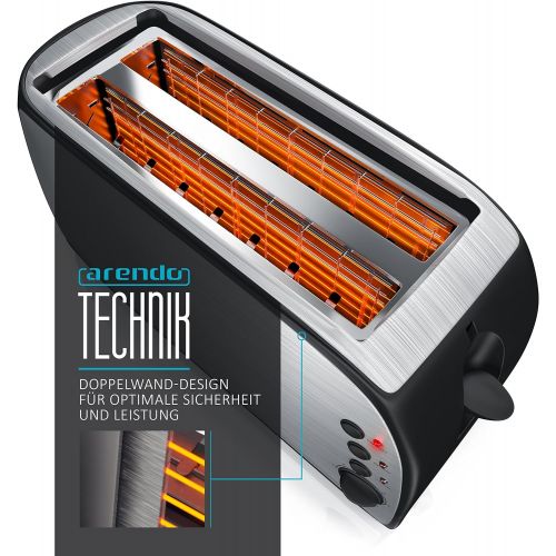  Arendo - Automatik Toaster Langschlitz - Defrost Funktion - warmeisolierendes Gehause - Abnehmbarer Broetchenaufsatz - 1200W-1500W - 7 Stufen - herausziehbare Kruemelschublade